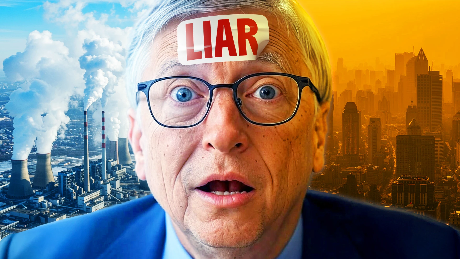 Miniature YouTube avec Bill Gates qui a un sticker MENTEUR sur le front